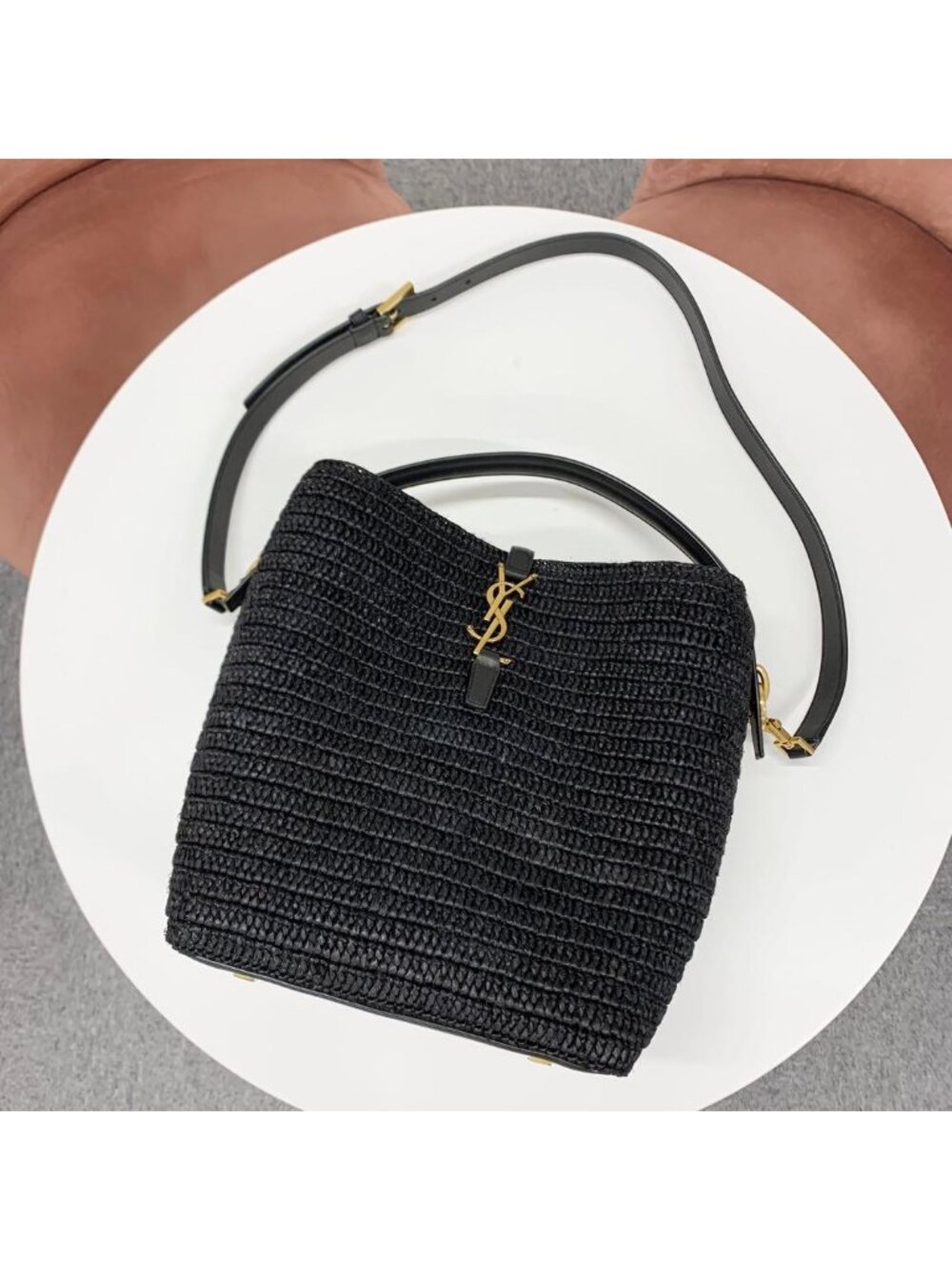 ★SOLD★ Saint Laurent Raffia YSL Logo Bucket - Picture 5 of 10